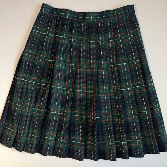 Vintage Talbots Plaid Wool Skirt Size 10 Green Pleated Made in USA Side Zip - Picture 1 of 7